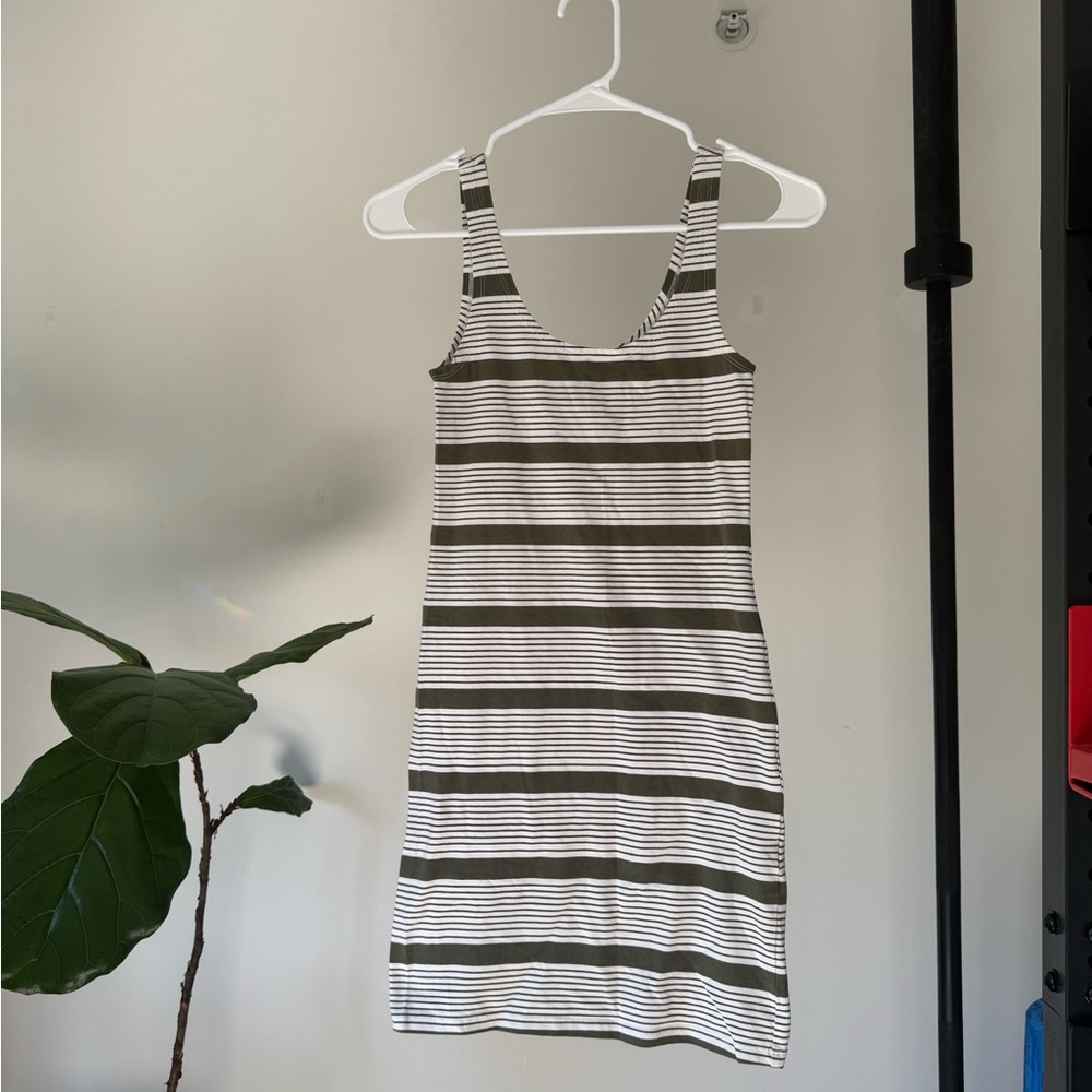 Striped Sleeveless Mini Dress - green and White
